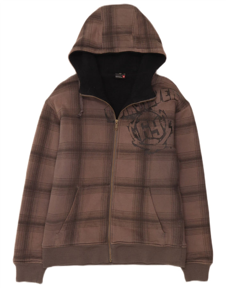 Quiksilver Sudadera con capucha y cremallera gráfica para hombre de algodón a cuadros gris medio