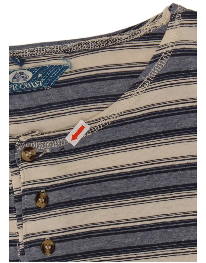 VINTAGE Camiseta Hombre Top XL Algodón Rayas Azul Marino