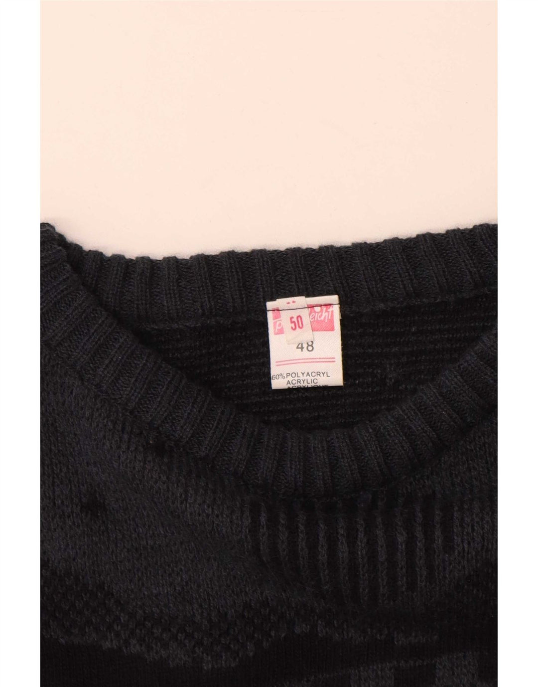 Vintage hombres cuello redondo jersey suéter IT 48 gris medio geométrico