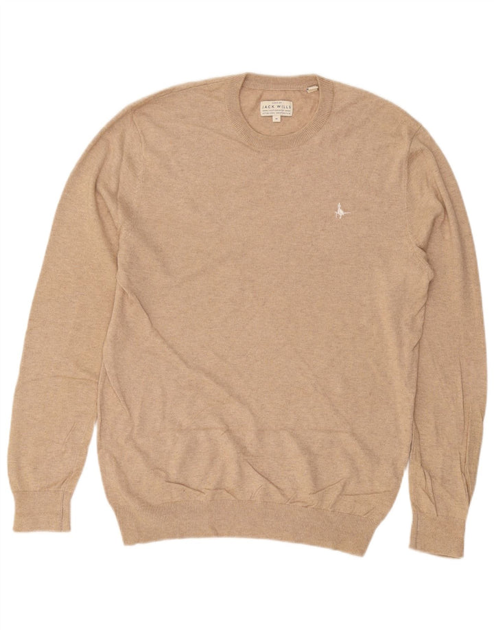 JACK WILLS Jersey de cuello redondo para hombre de algodón moteado en beige medio