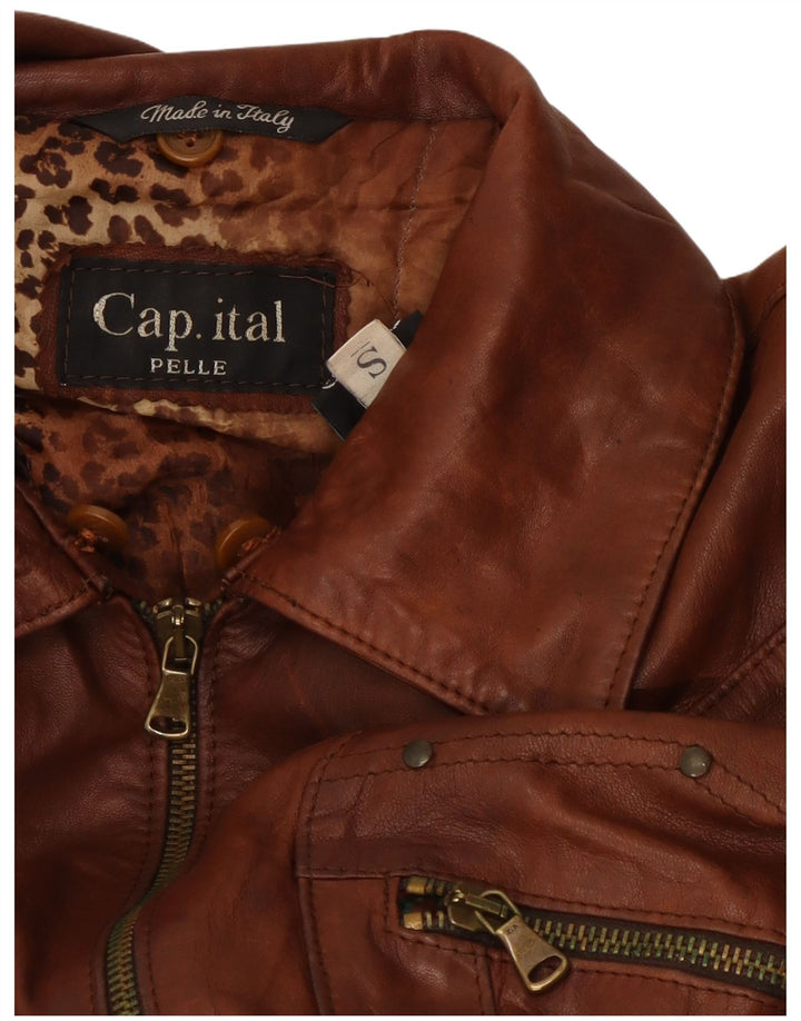 CAPITAL Chaqueta de cuero corta para mujer UK 10 Small Brown Leather