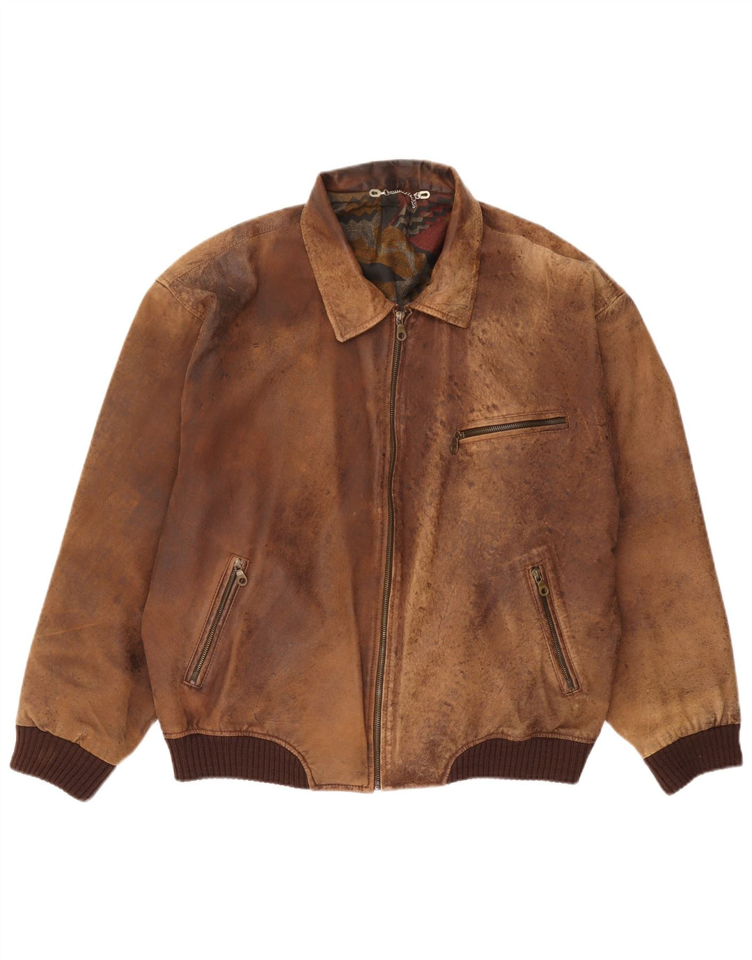 Vintage chaqueta de cuero para hombre Reino Unido 44 2XL cuero marrón
