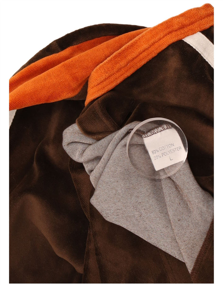 Vintage hombres top manga larga grande marrón colorblock algodón