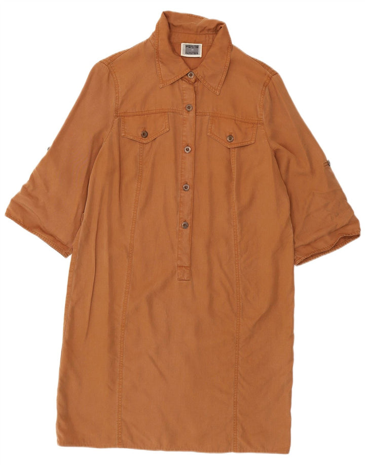 Perte by Krizia Vestido camisero de manga 3/4 para mujer UK 40 Marrón medio