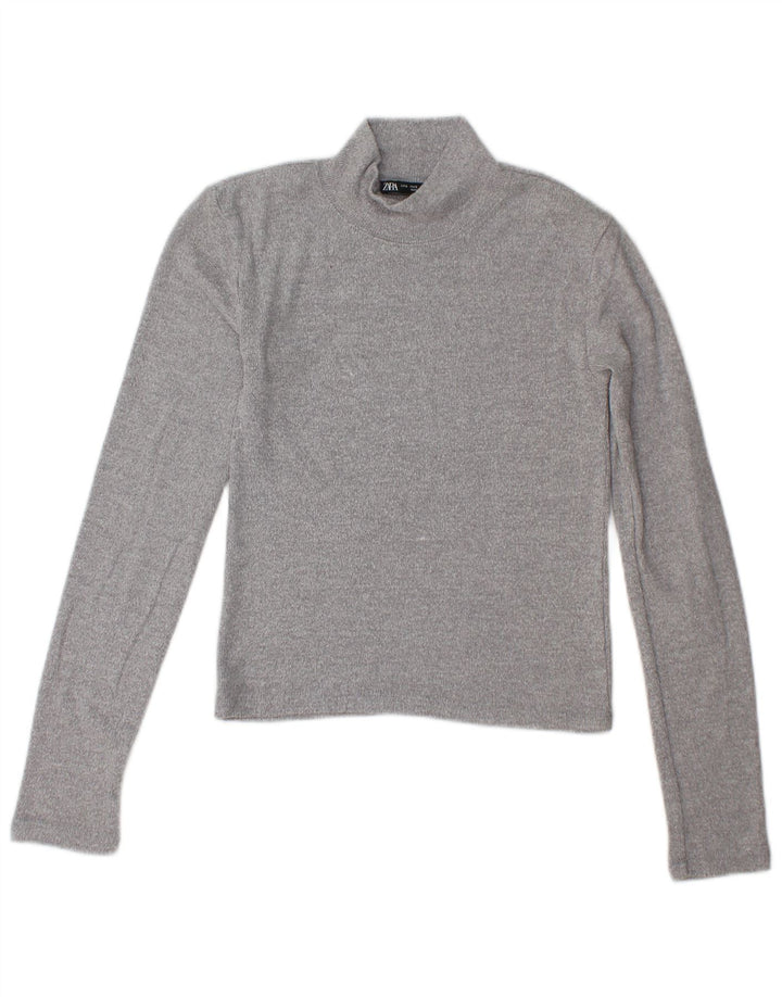 Zara Mujer Crop Turtle Neck Jumper Sweater UK 10 Small Gris