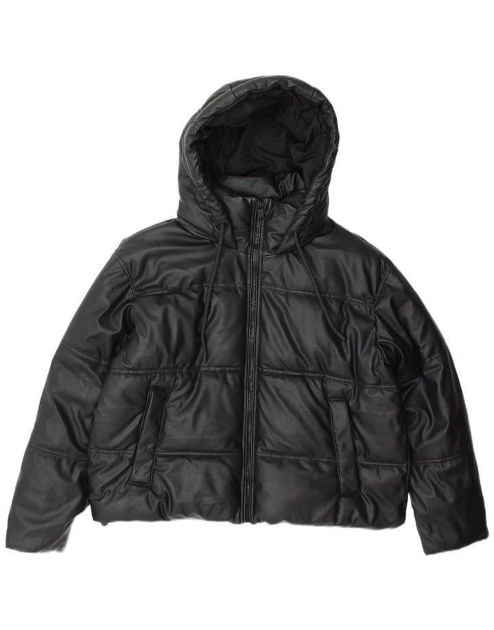 Zara Mujer Chaqueta Acolchada Suelta Con Capucha UK 40 Small Poliéster Negro