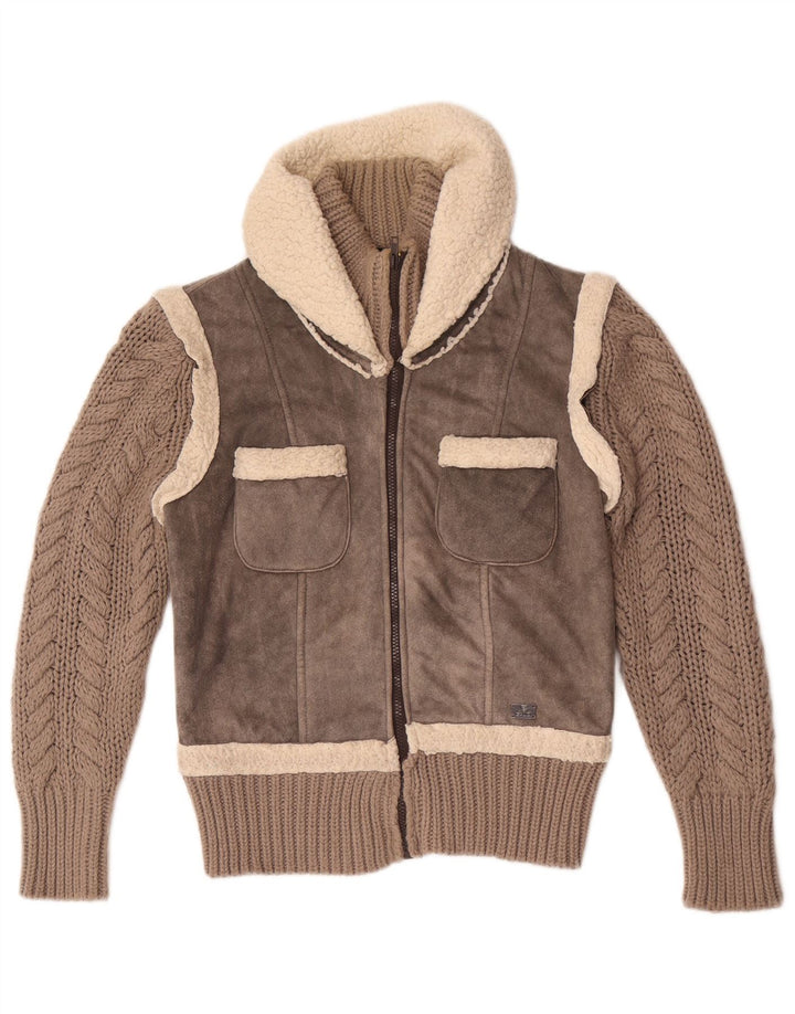 Gaudí Chaqueta Bomber Sherpa De Punto Para Mujer IT 46 Poliéster Gris Grande