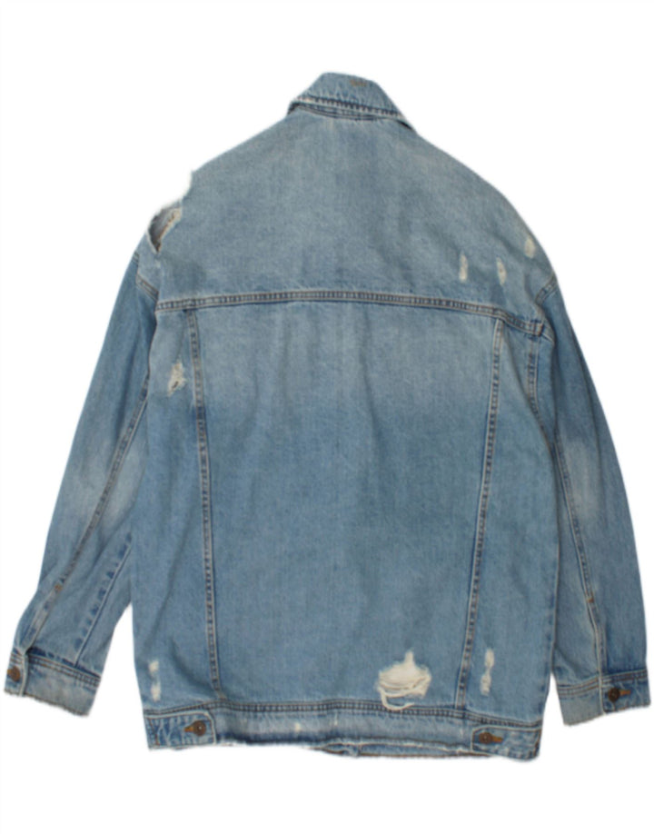 Zara Mujer Chaqueta Vaquera Desgastada UK 44 Azul Medio