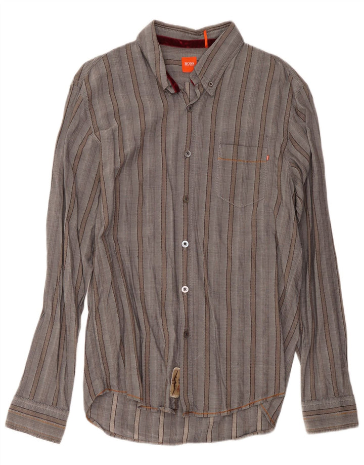 Camisa Hugo Boss Hombre XL Algodón Rayas Gris