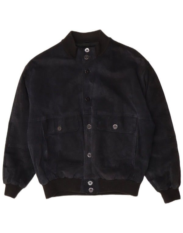 John Monroe Chaqueta bomber de ante holgada para hombre UK 36 Small Azul marino