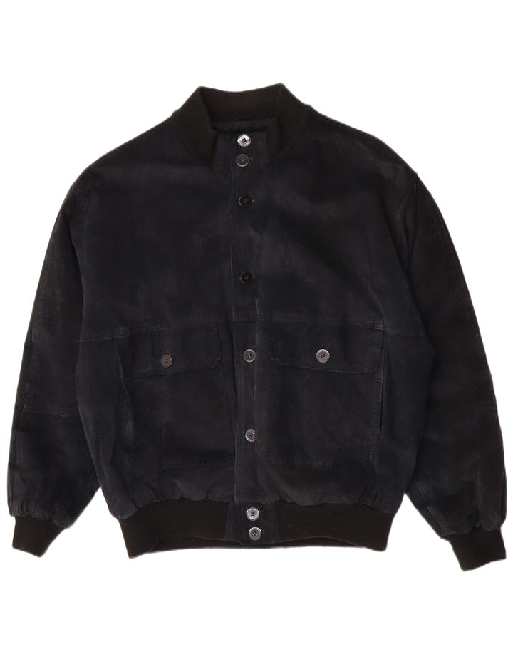 John Monroe Chaqueta bomber de ante holgada para hombre UK 36 Small Azul marino