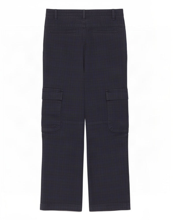 Zara Mujer Pantalón Cargo Recto Mediano W28 L28 Azul Marino Cuadros
