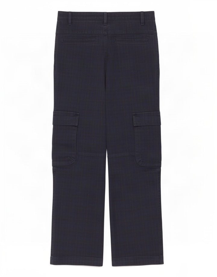 Zara Mujer Pantalón Cargo Recto Mediano W28 L28 Azul Marino Cuadros