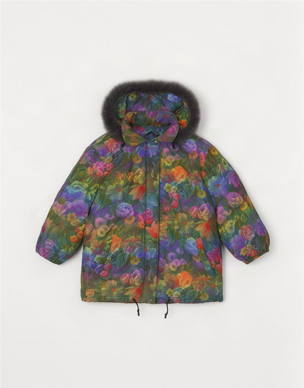 Vintage mujer chaqueta acolchada con capucha Reino Unido 14 medio multicolor floral