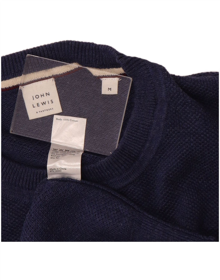 John Lewis - Jersey de cuello redondo para hombre, color azul marino mediano, algodón