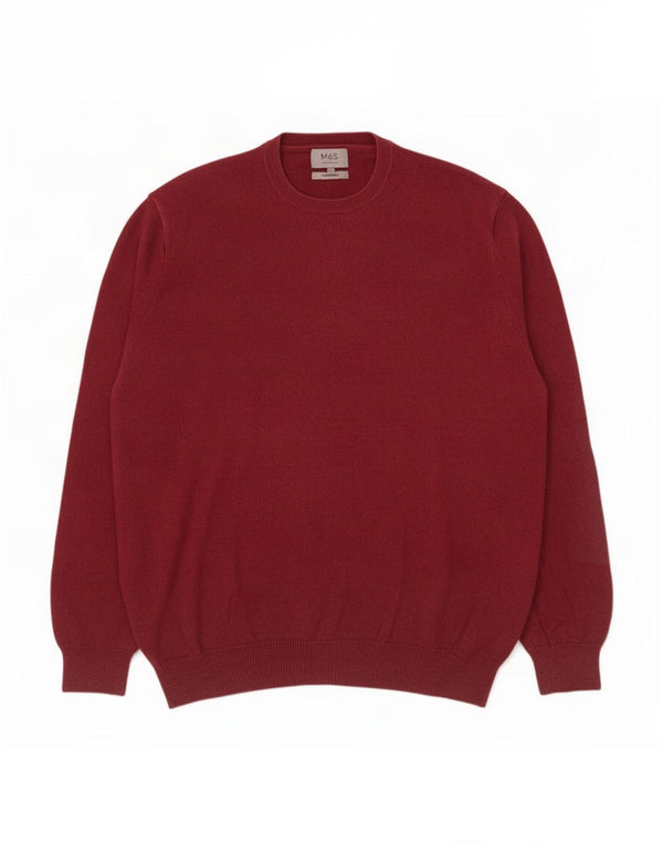 Marks & Spencer - Jersey de cuello redondo para hombre, talla 2XL, algodón burdeos