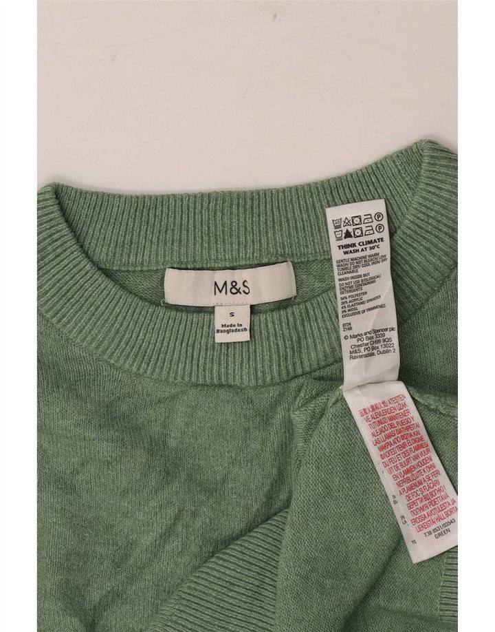 Marks & Spencer Suéter de cuello redondo para mujer UK 10 Pequeño Poliéster verde