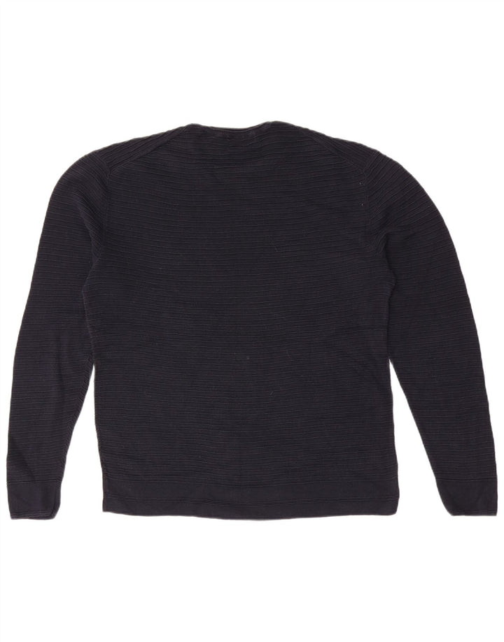 French Connection Jersey de cuello redondo para hombre de algodón azul marino mediano
