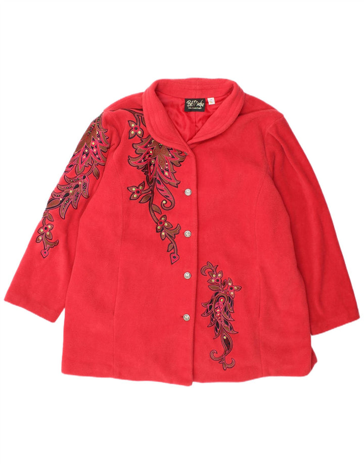 BOB MACKIE Abrigo de forro polar holgado para mujer UK 20 2XL Poliéster floral rojo