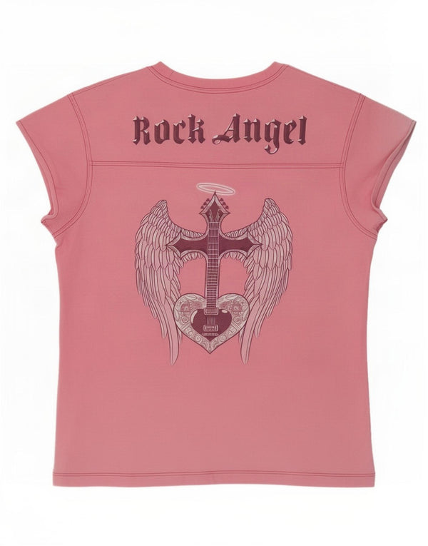 Hard Rock Cafe Mujer London Graphic Camiseta Top UK 40 Algodón Rosa Mediano