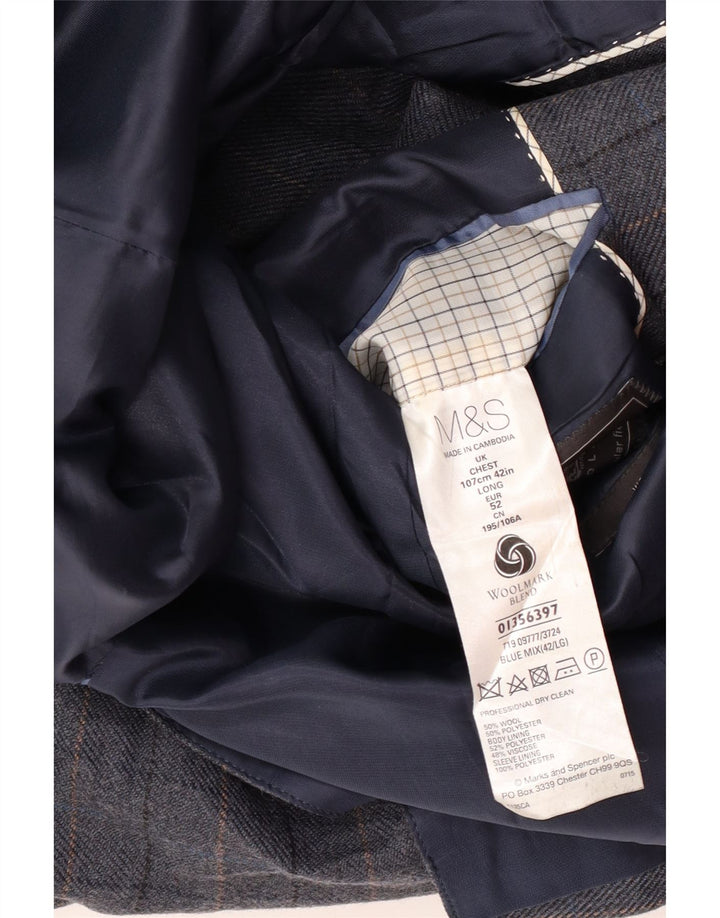 Marks & Spencer Chaqueta tipo blazer de 2 botones para hombre UK 42 XL Lana a cuadros azul
