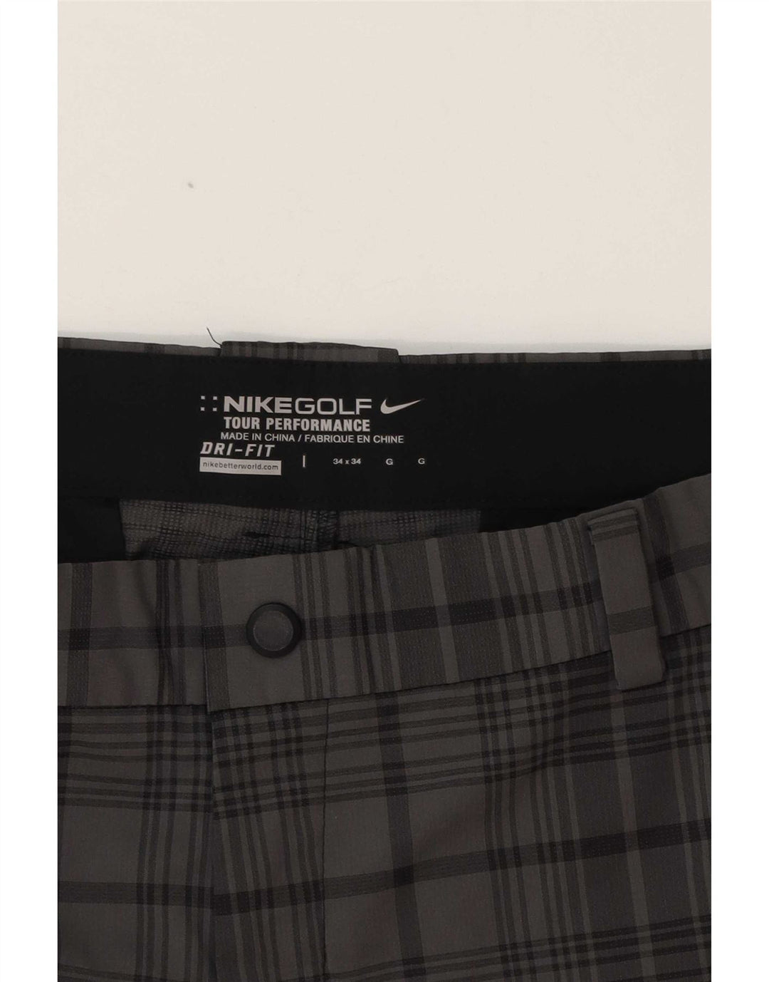 Pantalón chino recto Dri Fit para hombre Nike W34 L31 Poliéster a cuadros gris