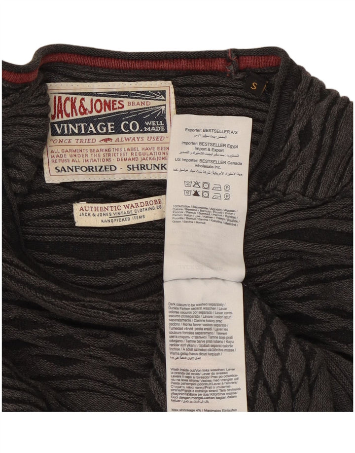 Jack & Jones Jersey con cuello redondo para hombre, talla pequeña, algodón gris Argyle/Diamond