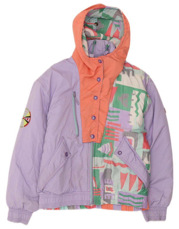 Vintage mujer chaqueta de esquí con capucha Reino Unido 18 XL bloque de color púrpura