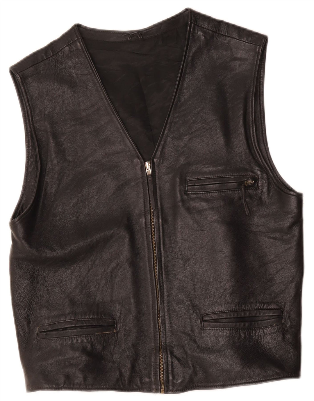 Vintage hombres cuero chaleco Reino Unido 36 pequeño negro