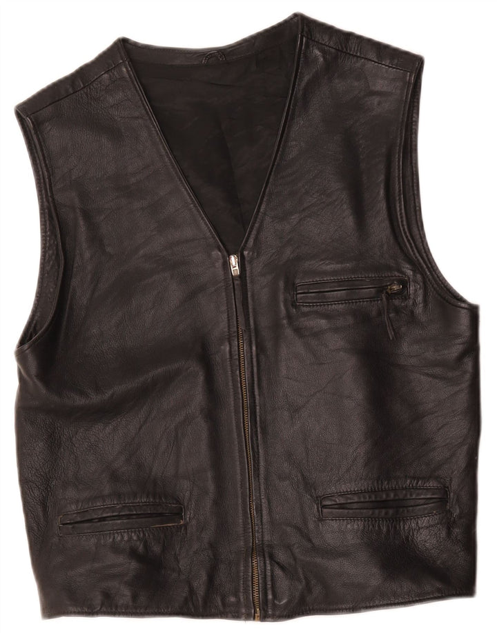 Vintage hombres cuero chaleco Reino Unido 36 pequeño negro
