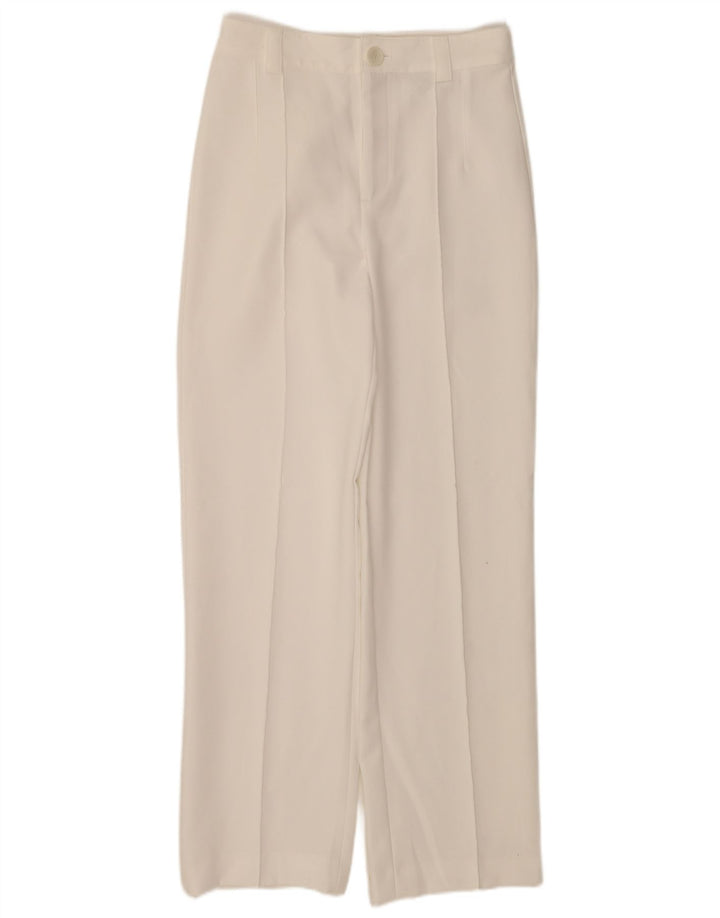 Zara Mujer Pantalones Casuales Rectos Pequeño W26 L32 Poliéster Blanco