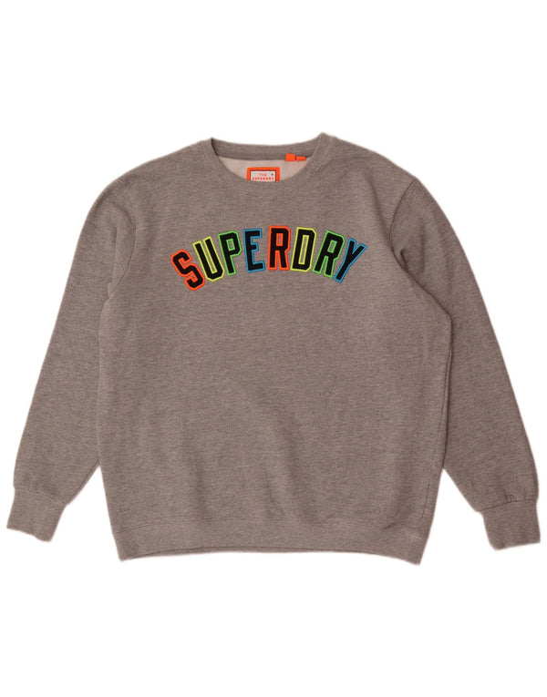 Superdry Hombre Sudadera Gráfica Jumper XL Algodón Moteado Gris