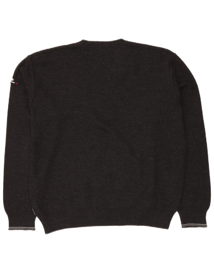 Il Granchio Jersey De Punto Con Cuello En V Para Hombre Grande Gris Geométrico De Lana Virgen