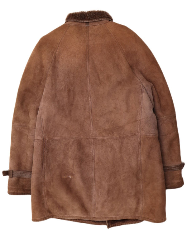 Vintage hombres shearling abrigo Reino Unido 40 marrón grande
