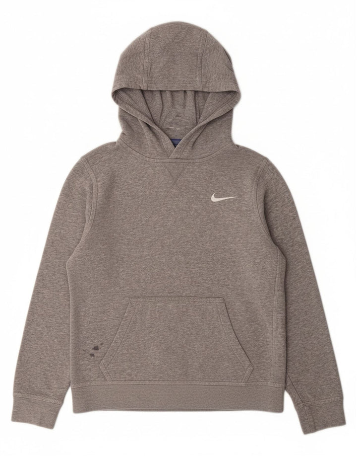 NIKE Boys Hoodie Jumper 10-11 Years Medium Grey Cotton