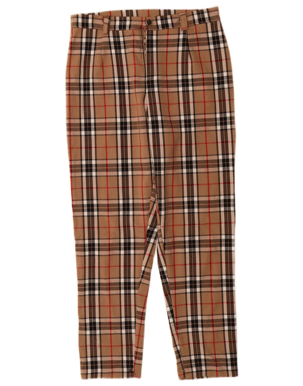 Vintage Mujer Slim Fit Casual Pantalones XL W30 L28 Marrón Check Algodón