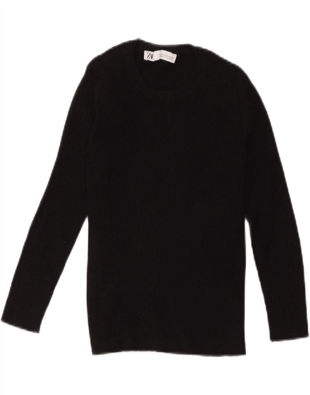 Zara Mujer Top Manga Larga UK 42 Medium Viscosa Negra