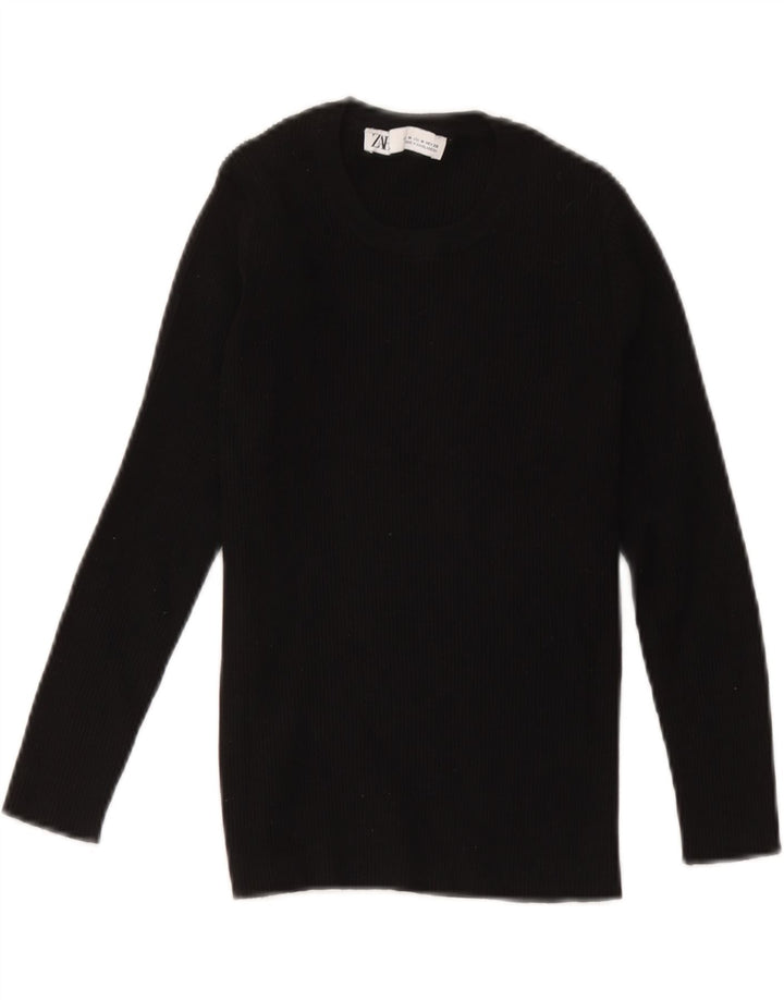 Zara Mujer Top Manga Larga UK 42 Medium Viscosa Negra