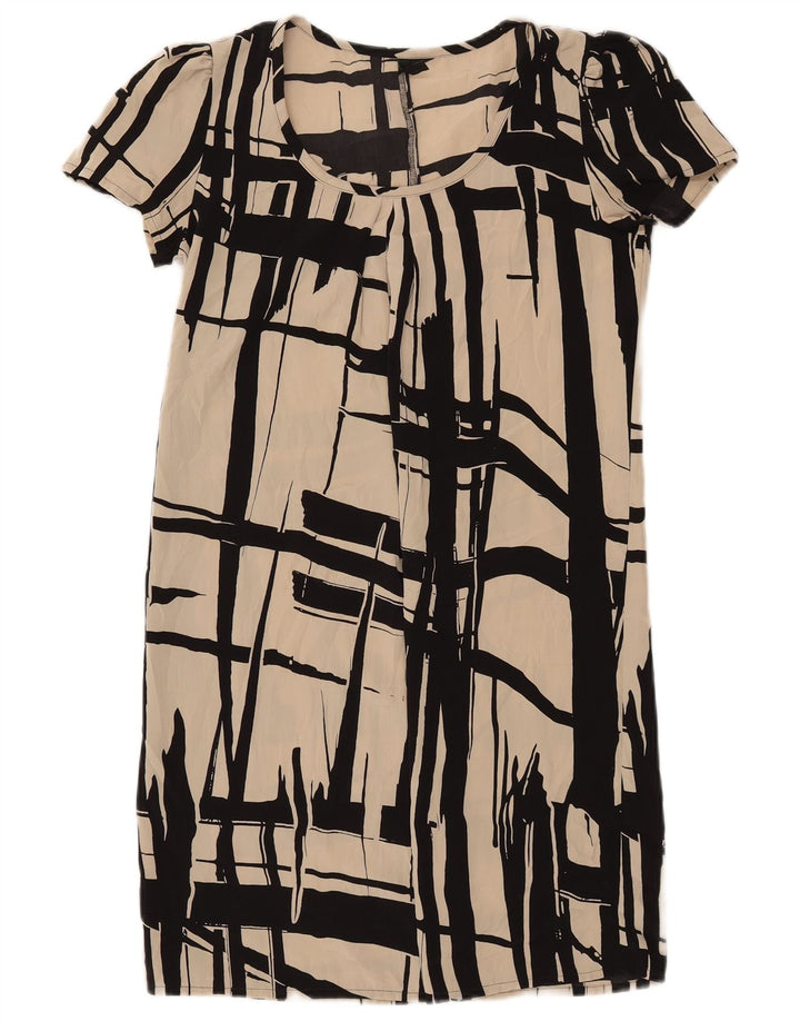 Benetton Vestido recto con estampado abstracto para mujer UK 6 XS Poliéster blanco roto