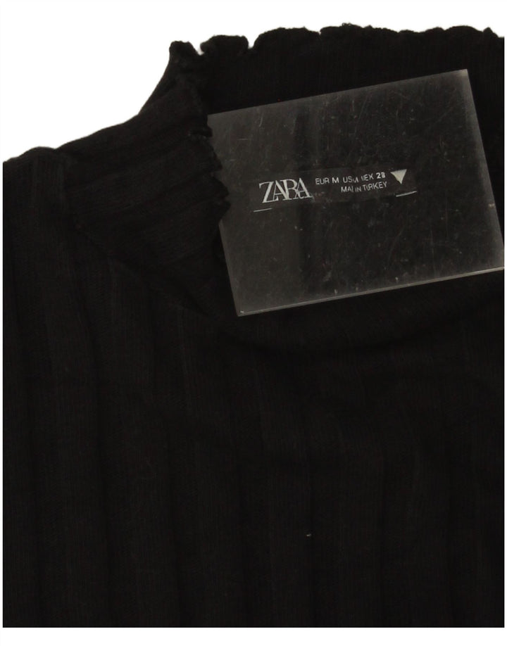 Zara Mujer Crop Turtle Neck Jumper Sweater UK 12 Medium Negro