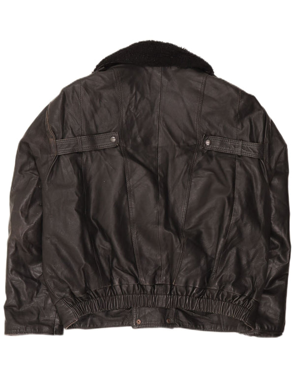 Vintage hombres doble pecho chaqueta de cuero Reino Unido 42 XL negro