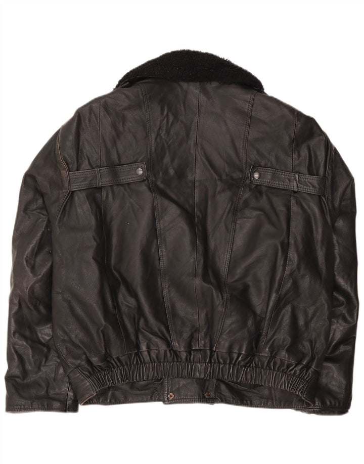 Vintage hombres doble pecho chaqueta de cuero Reino Unido 42 XL negro