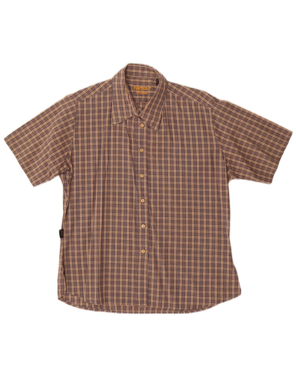 Barbour Camisa de manga corta para mujer UK 44 Algodón a cuadros marrón grande