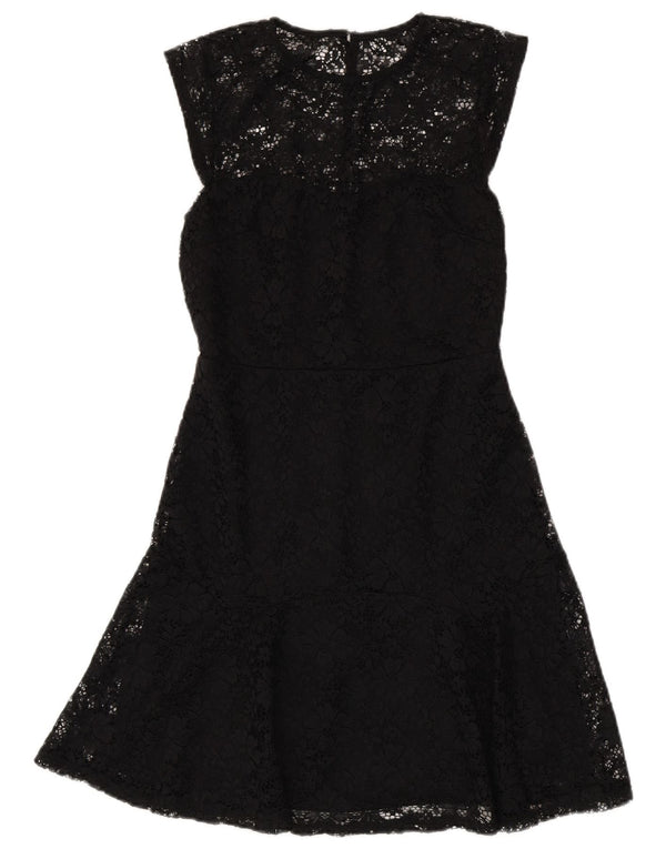 Warehouse Vestido acampanado de encaje sin mangas para mujer UK 40 Small Black Floral