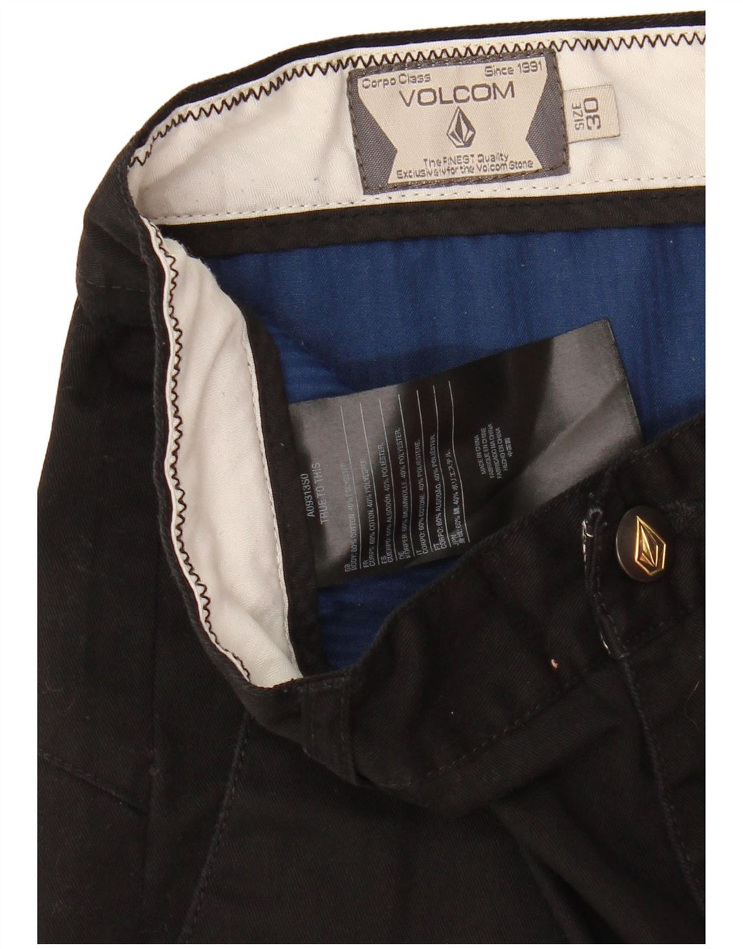 Pantalones cortos chinos Volcom W30 Medium Black Cotton para hombre