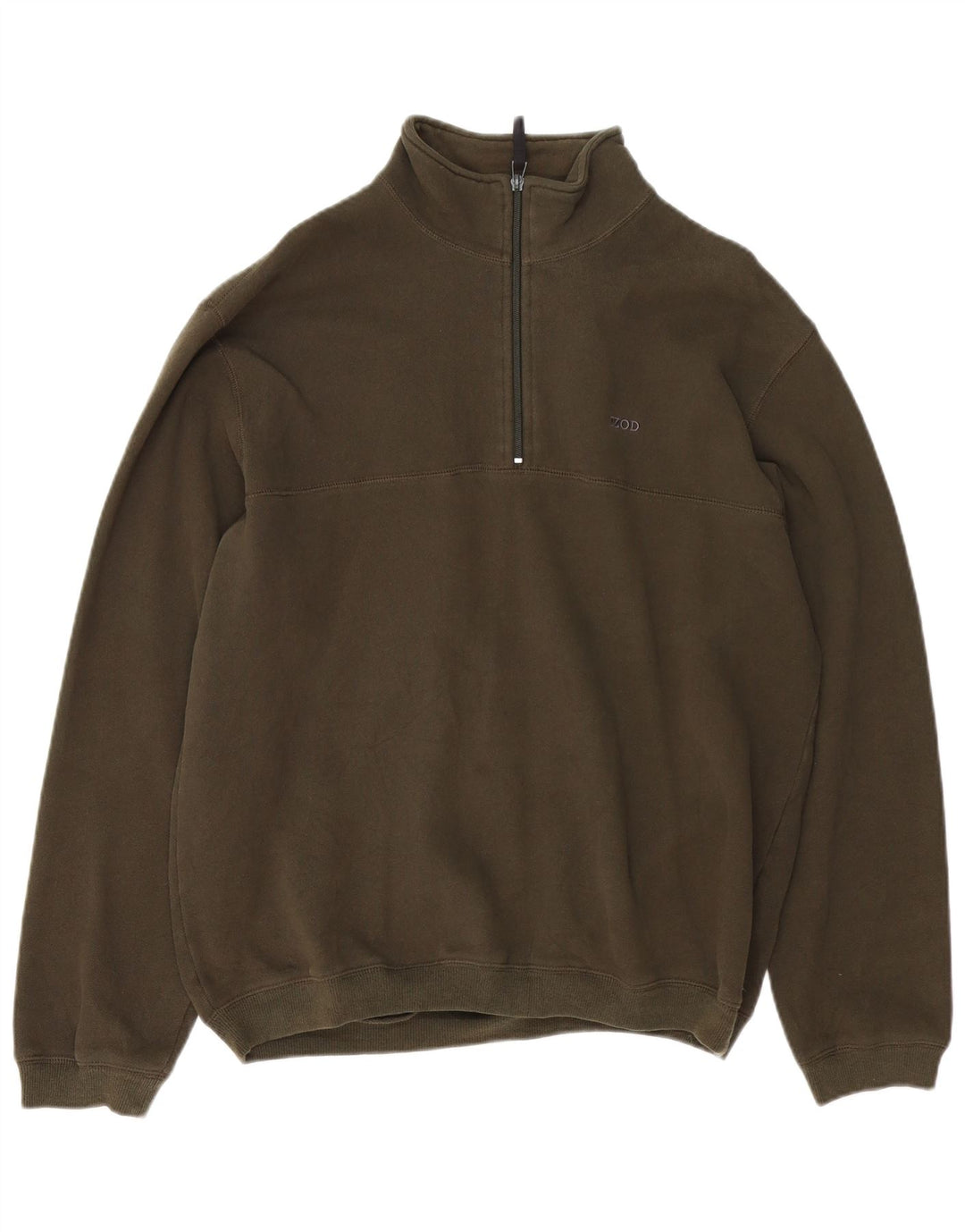 IZOD Mens Zip Neck Sweatshirt Jumper Medium Khaki Cotton