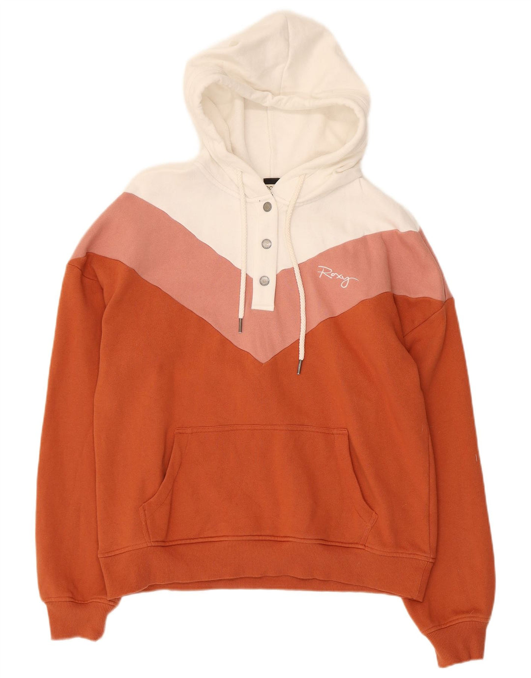 Jersey con capucha y cuello con botones para mujer Roxy UK 44 Medium Orange Colourblock