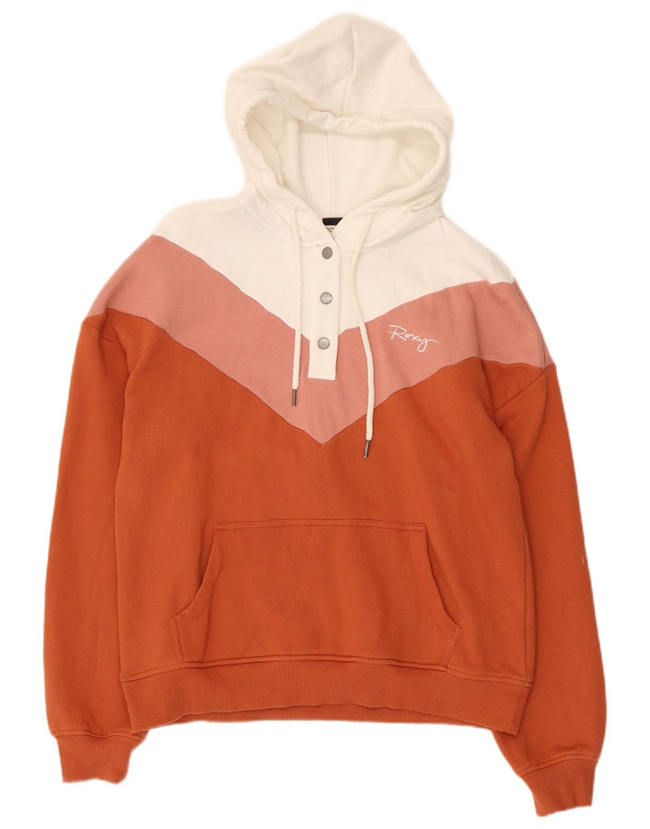 Jersey con capucha y cuello con botones para mujer Roxy UK 44 Medium Orange Colourblock