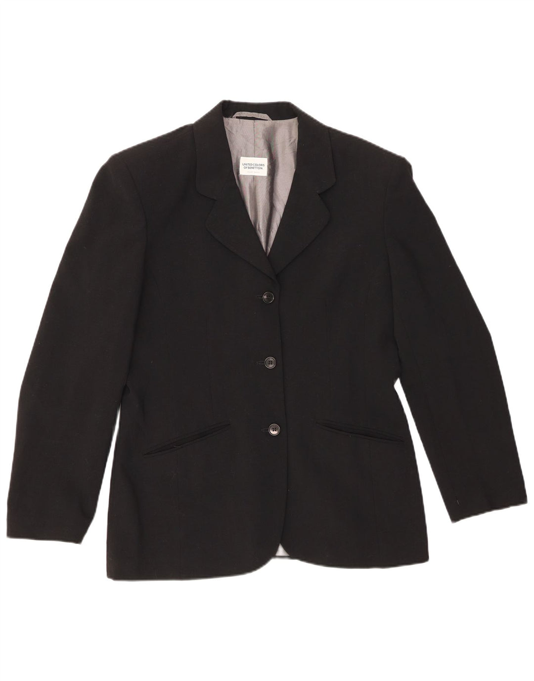 BENETTON Chaqueta tipo blazer de 3 botones para mujer IT 46 Grande Poliéster negro