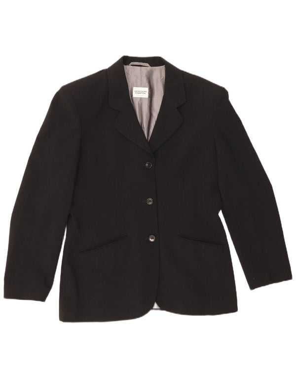 BENETTON Chaqueta tipo blazer de 3 botones para mujer IT 46 Grande Poliéster negro